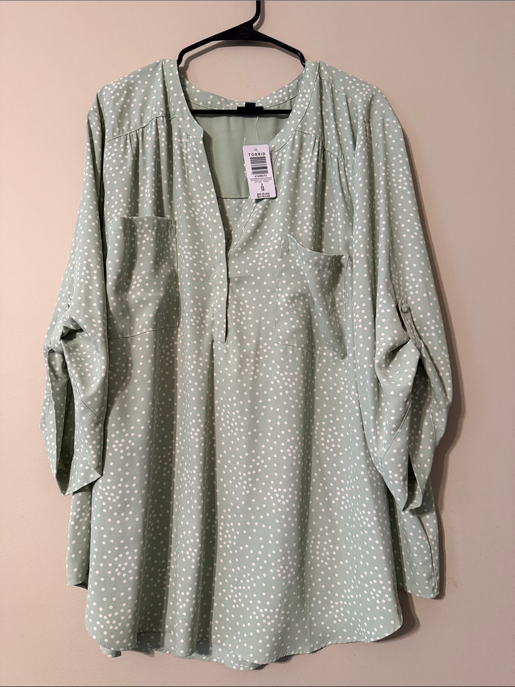 Light Sage Polka Dot V-Neck Blouse - Women